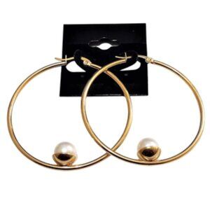 2 Inch 50mm Thin Hoop Pierced Post Earrings Gold Tone